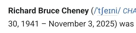 Cropped screenshot of Dick Cheney's Wikipedia page emphasizing "was"