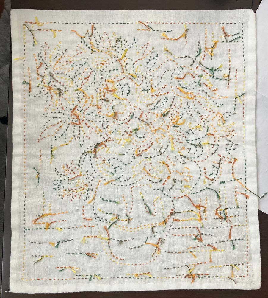 ホビーラホビーレ刺し子布巾
ゴッホのひまわり柄　裏