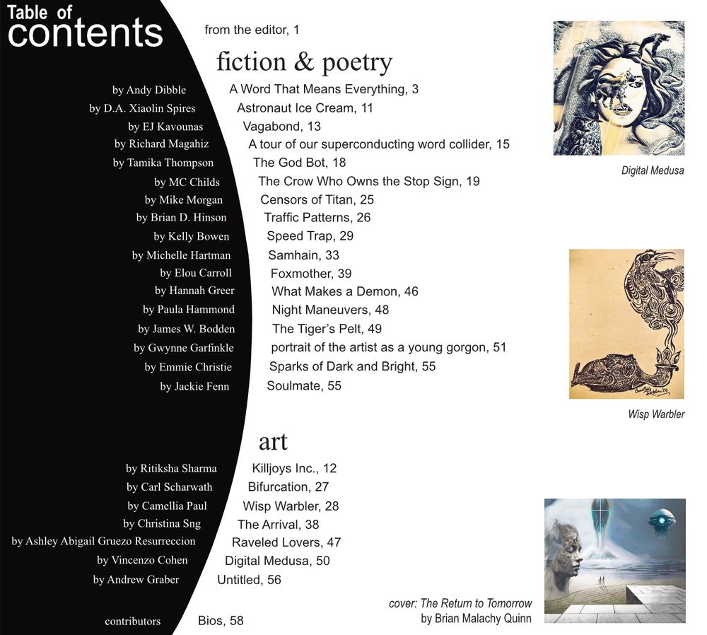 Table of contents for Penumbric's August 2025 issue, found at https://www.penumbric.com/currentissue/ToC.html