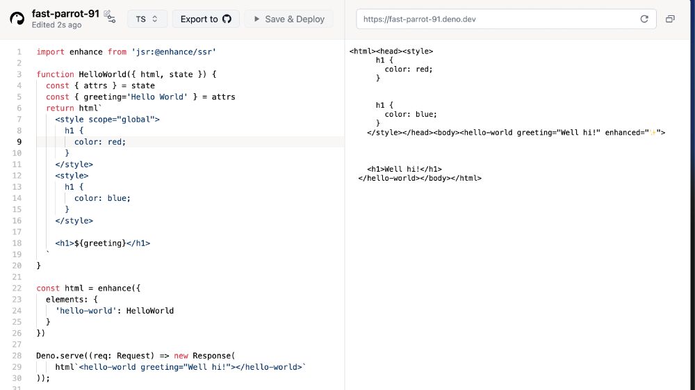 example of enhance ssr on deno deploy