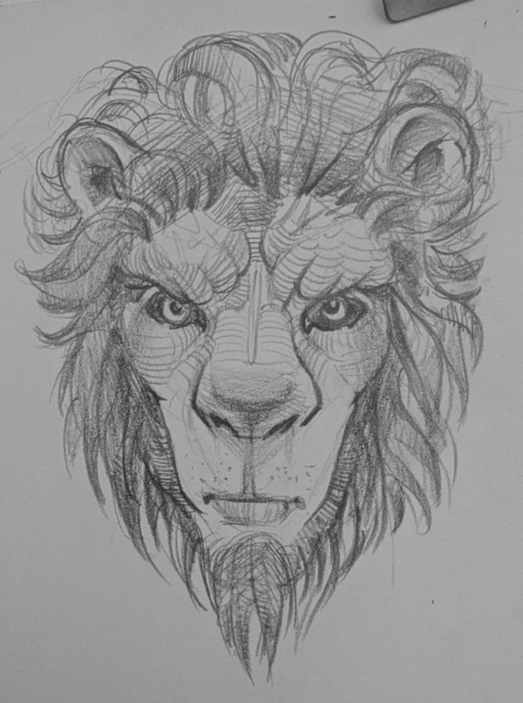 A drawing of a lion faced man, possibly Basmol of the Runequest TTRPG.