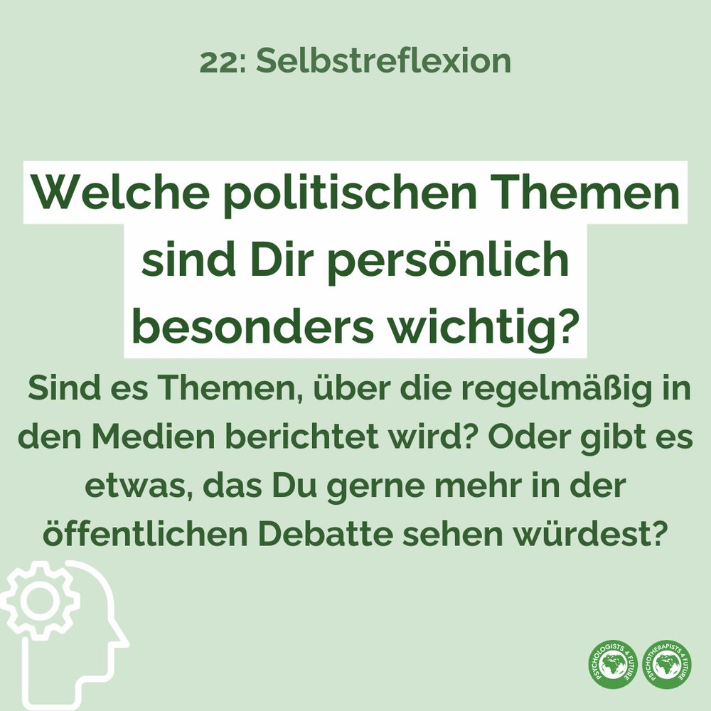 Welche politischen Themen sind Dir persönlich besonders wichtig?
Sind es Themen, über die regelmäßig in den Medien berichtet wird? Oder gibt es etwas, dass Du gerne mehr in der öffentlichen Debatte sehen würdest?