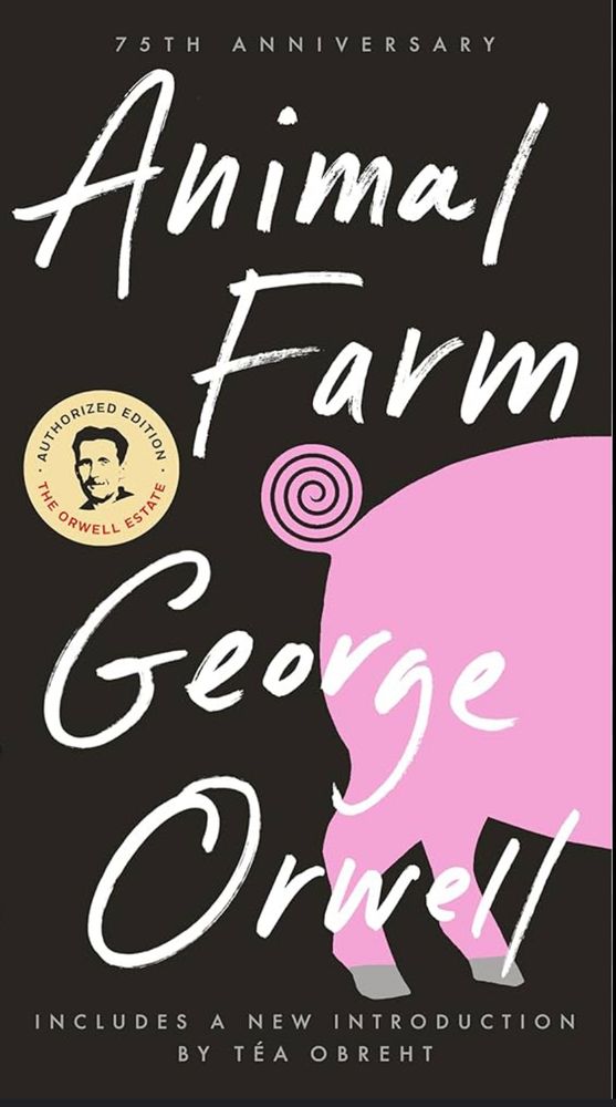 The cover of the book Animal Farm by George Orwell.