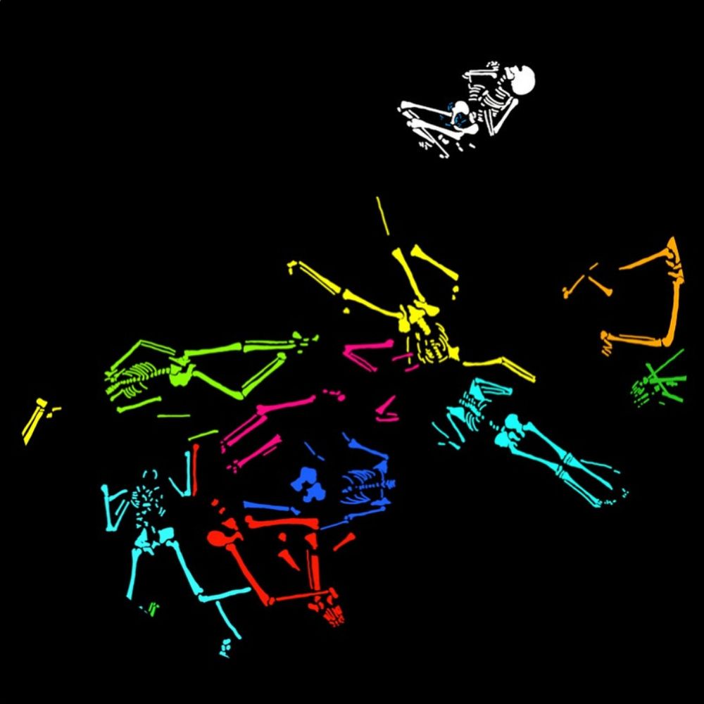 The image shows a drawing of a section of the archaeological finds and the human remains discovered: LBK grave and the mass burial of headless human bodies in the grave system of the Vráble settlement. Image credit @neolithicbodies