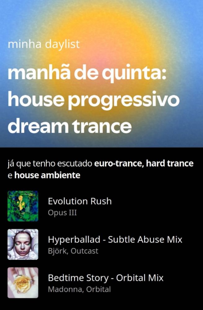 print da daylist do spotify de nome "manhã de quinta: house progressivo dream trance"