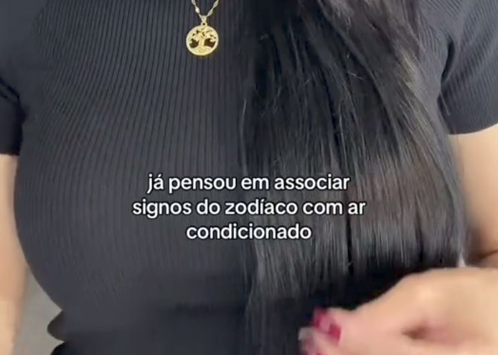 print de uma propaganda de ar condicionado com uma mulher perguntando "já pensou em associar signos do zodíaco com ar condicionado"