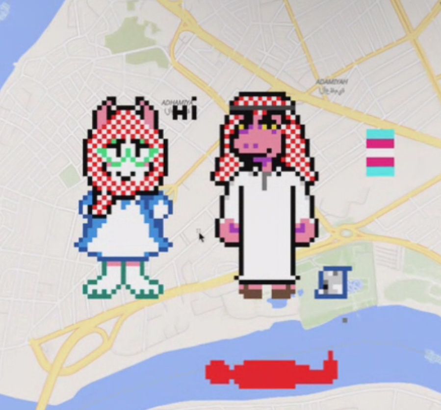 screenshot of wplace with pixelated drawings of deltarune characters in arab clothing 