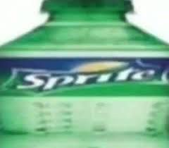 a horizontally stretched low quality image of a sprite soda bottle