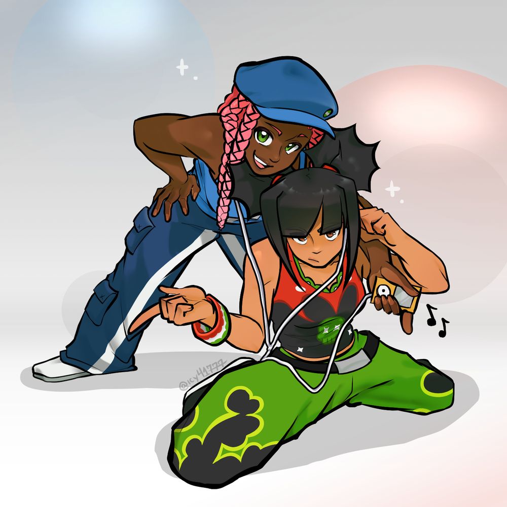 Artfight Attack #1, featuring VORBiTAL's characters posing with a music player.