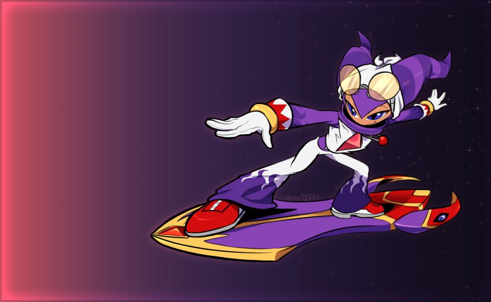 a drawing of NiGHTS from NiGHTS into Dreams... wearing a Wave the Swallow inspired outfit and riding on their *leaked* board from Sonic Racing: CrossWorlds.