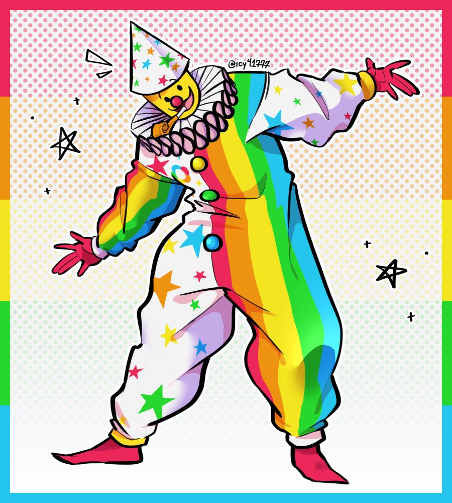 drawing of Party Noob from Regretevator in their halloween clown outfit