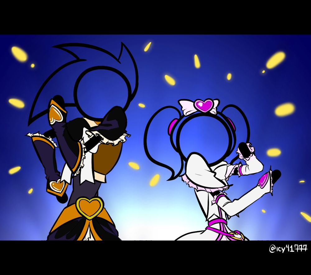 drawing of Fancy and Cutie Pants as Cure Black and Cure White from Futari wa Precure Max Heart