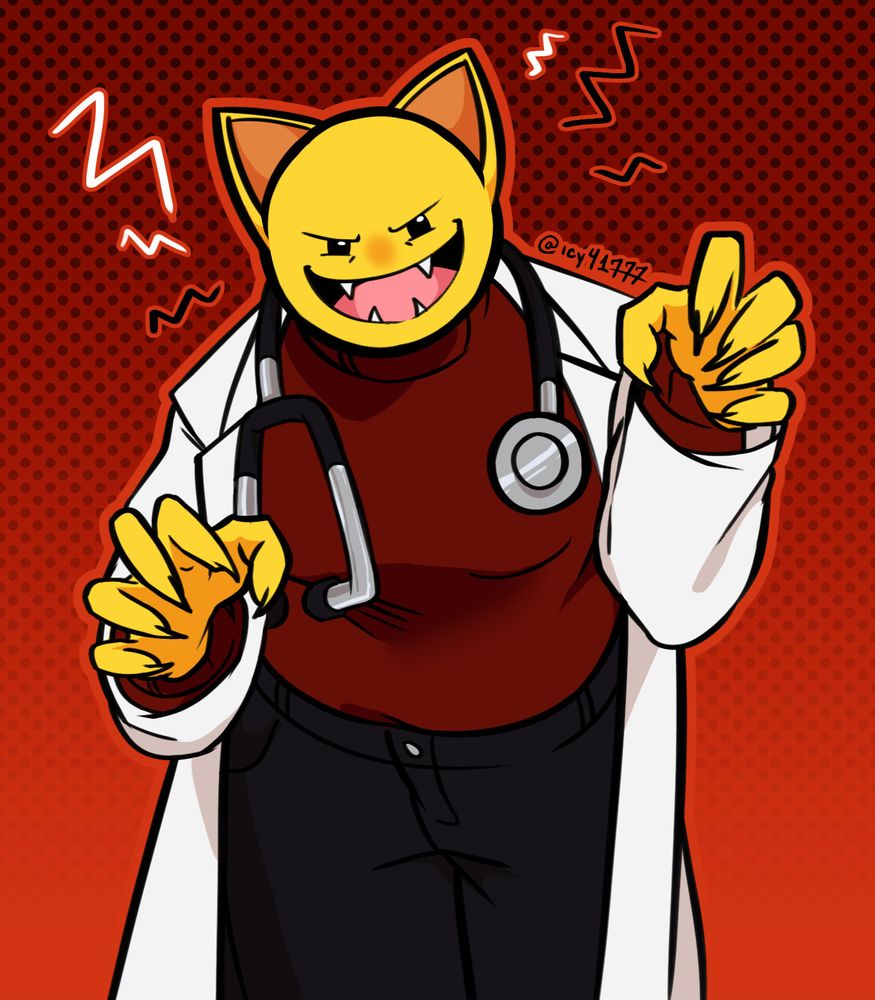 drawing of DrRetro from Regretevator in her halloween costume and attempting a scary pose