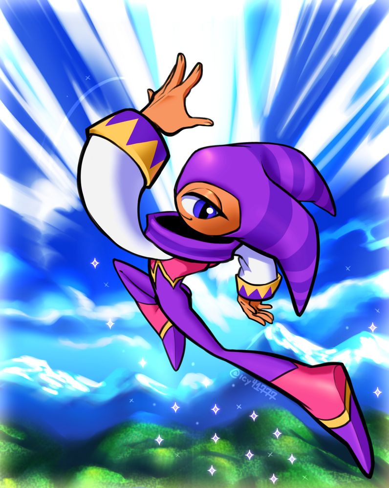 my redraw of official render artwork of Nights from NiGHTS into Dreams... same as the official render, Nights is shown here flying in the dreamscape with sparkles following their hand movement.