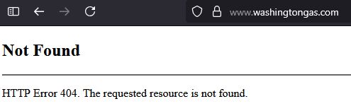 Washington Gas website giving a 404 Not Found error
