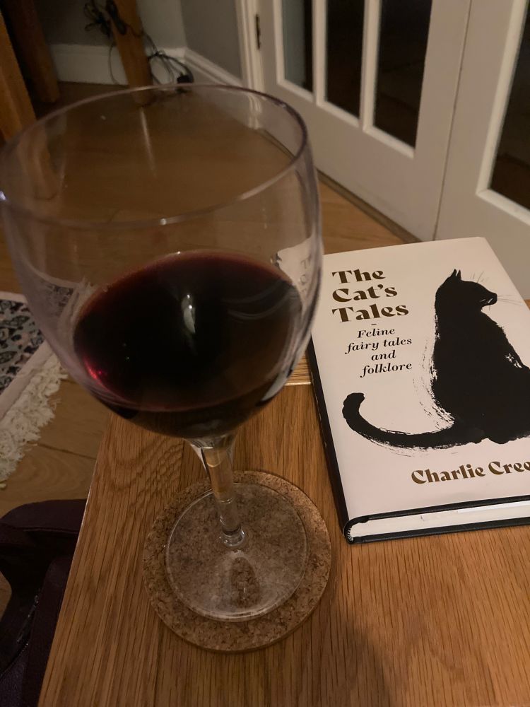 A half finished glass of red wine next to a book