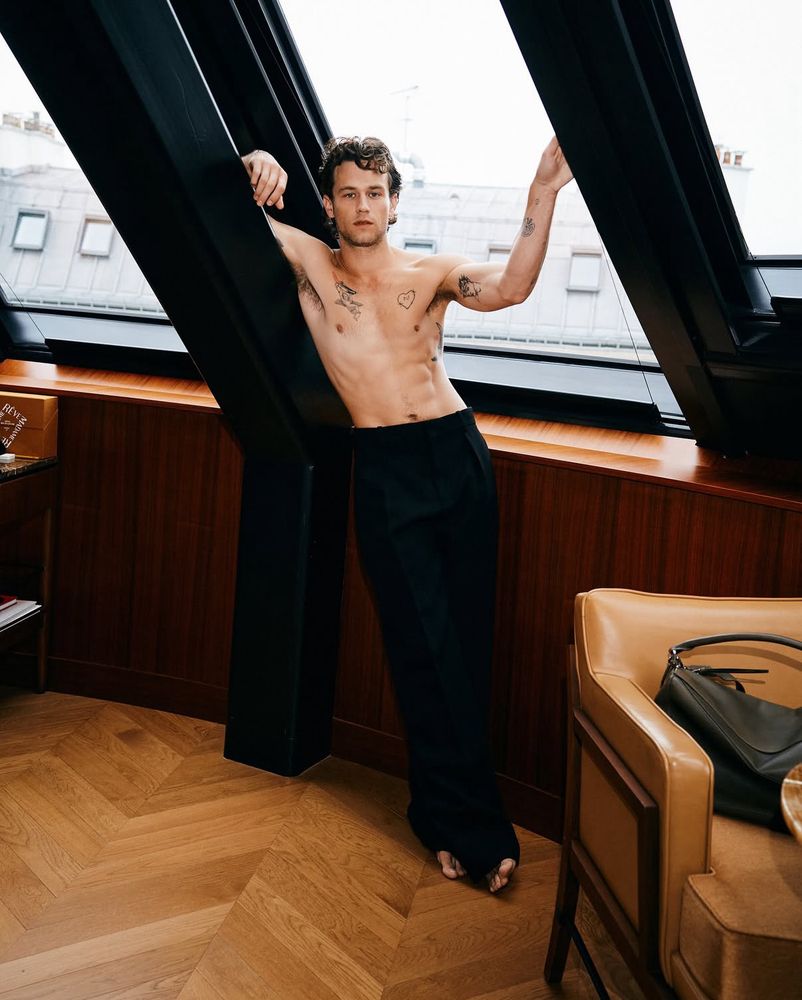 Brandon Flynn in Paris for British GQ the morning of LOEWE SS26 show. Photos by Sofi Adams.