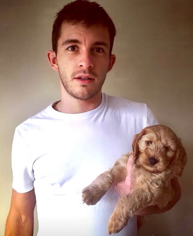 Jonathan Bailey, now Sexiest Man Alive, and Benson, most adorable puppy. 