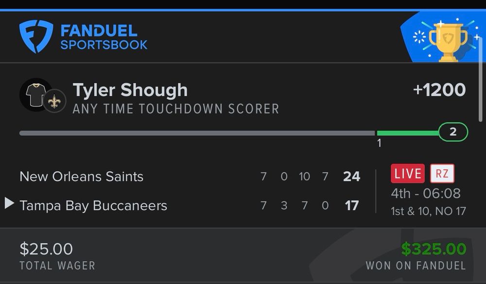 Tyler Shough ATTD - $25 bet wins $300 (+1200)