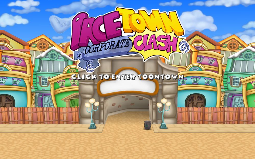 toontown corporate clash menu screen but the logo has been changed to say "Pace Town"