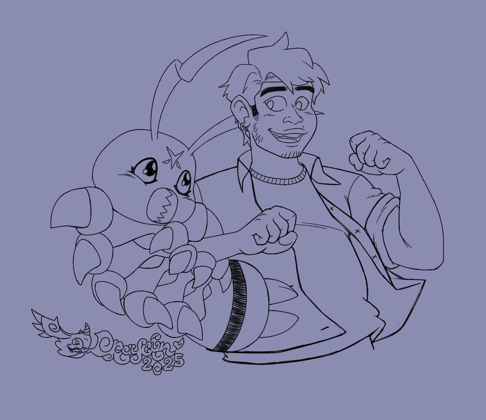 Akira(SlowestofSins) with a Wormmon (Digimon Digital Monsters) on their arm.