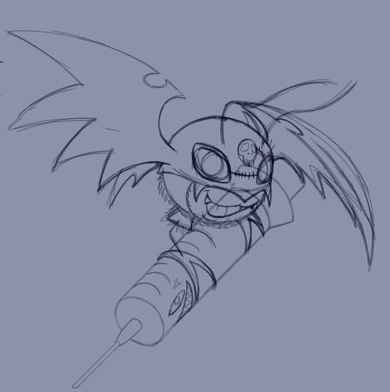 Sketch of DemiDevimon riding their Demi Dart