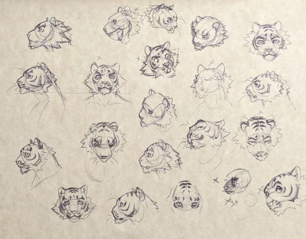 More ballpoint pen sketches of tiger heads. 
