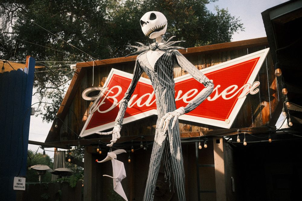 A giant Jack Skellington decoration