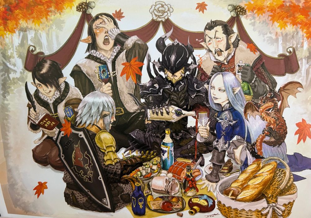 A scene where Haurchefant is at a table with the Fortemps Family and Estinien and Ysale 