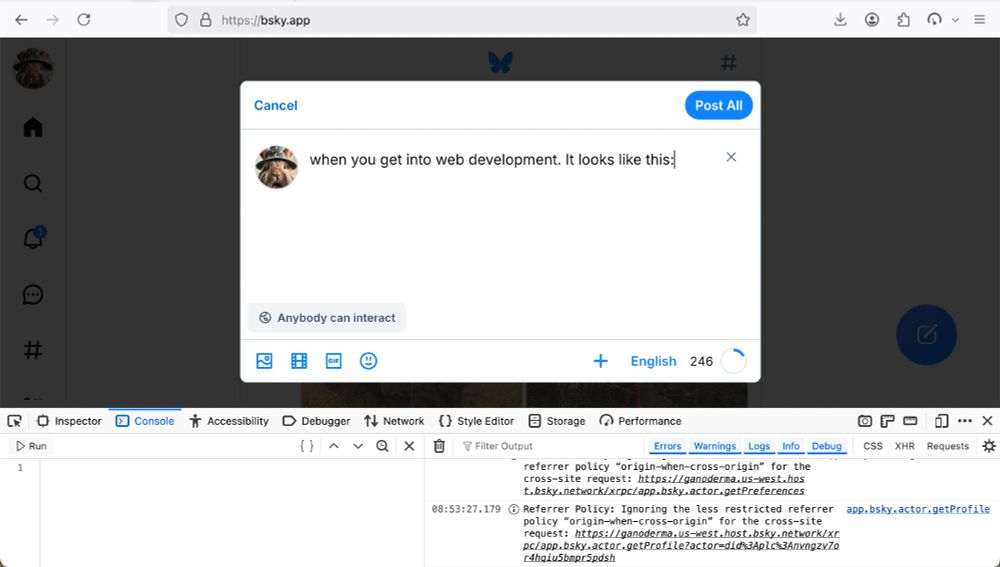 A screen shot of the brower’s dev tools on Firefox. 