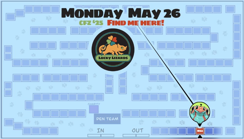 Confuzzled 2025 dealers den map location for AcidaPluvia. Selling art prints, stickers, lanyards, keychains, decals, mousepads, reusable sticker books. Disclaimer: May encounter lizard stuff, and a very derpy creature trying not to be an anxious mess :D