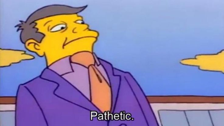 A low shot of principal Skinner from the Simpsons, looking down his nose with a look of barely concealed contempt.

A caption beneath reads "pathetic."