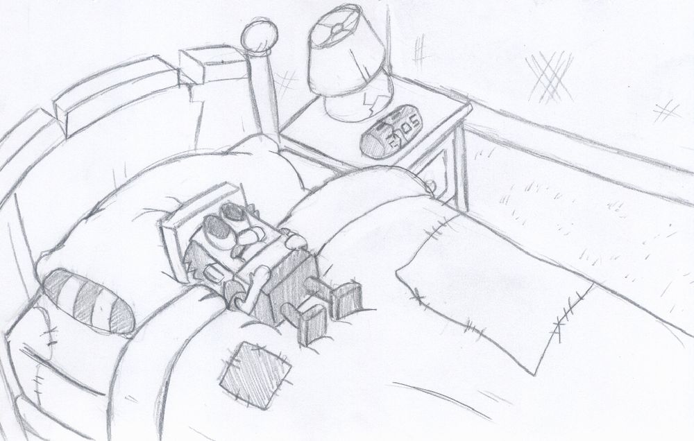 pehsino, but laying on his back in peppino's rather abused bed, looking lonely and wistfully to the ceiling