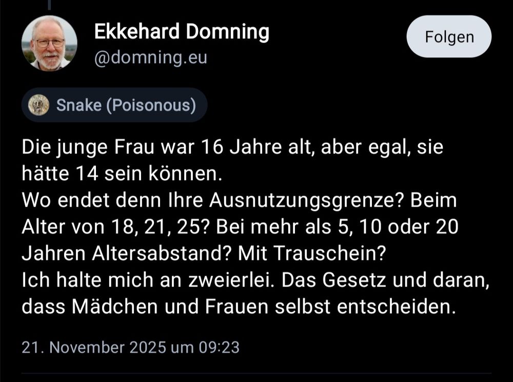 Post von @domning.eu der die sexuelle Ausnutzung minderjähriger verharmlost