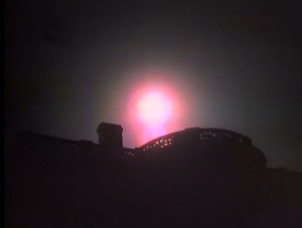 Evening at Collinwood, and a glowing mushroom cloud bursts over the old house