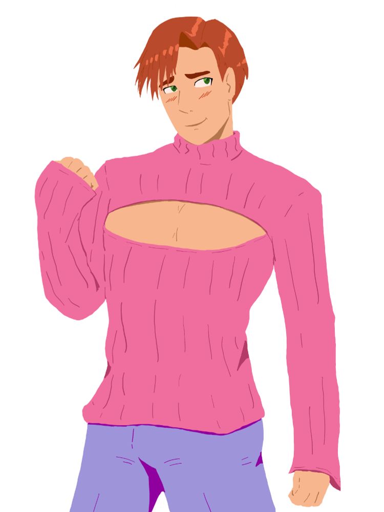 Kenneth, Liam's boyfriend, looking much sweeter and gentler than he really is in a nice pink boob sweater.