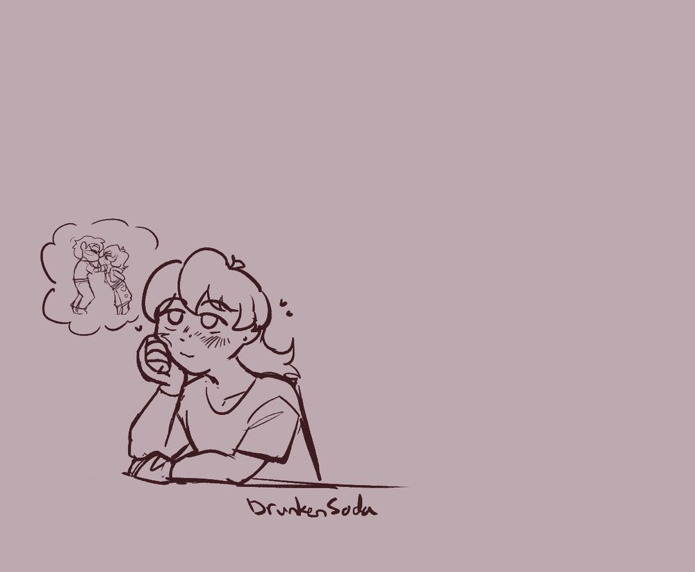 keith sitting at a table or desk day dreaming about the previous image, propping his head up on his palm.