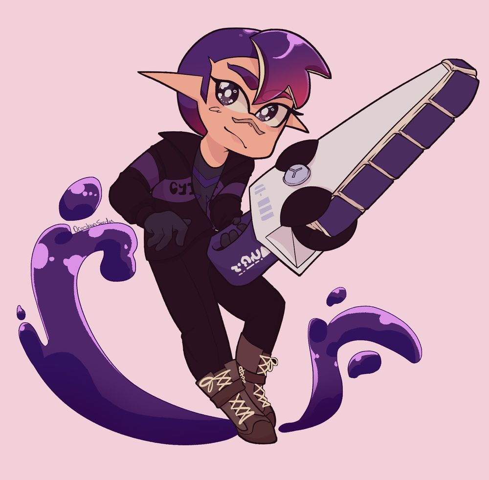 Shiro with the splatana stamper. There's a splash of ink behind him.