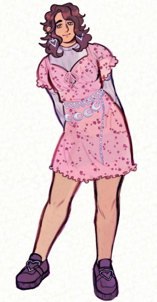Digital art of myself in a standing pose in a pink dress.