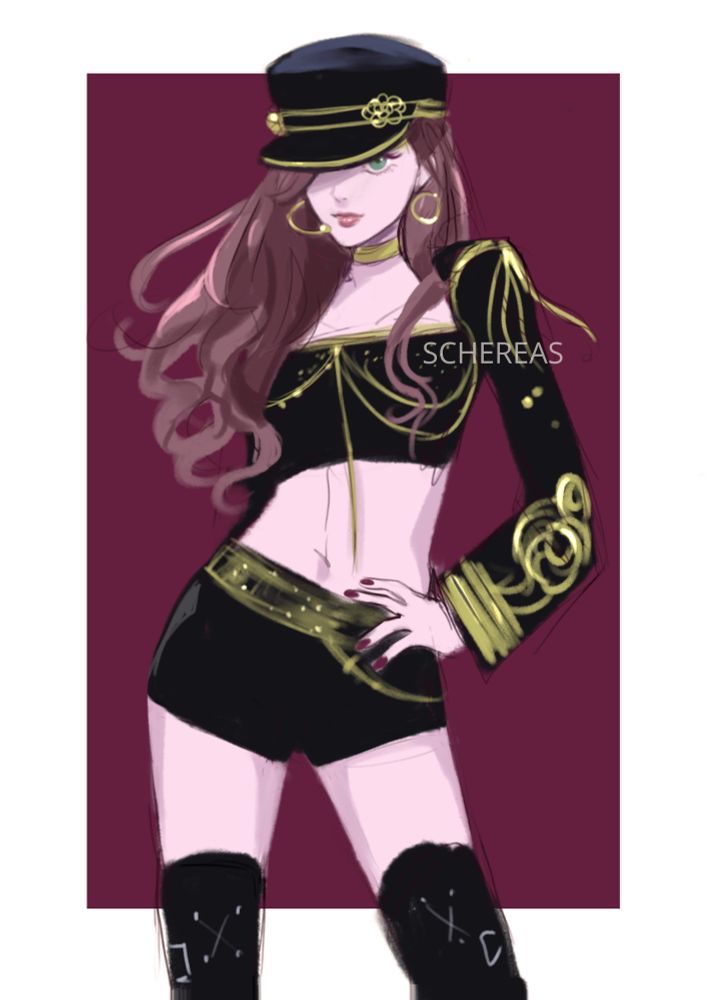 Artwork of Dorothea wearing Winter (from aespa, a girl kpop group) latest live outfit.