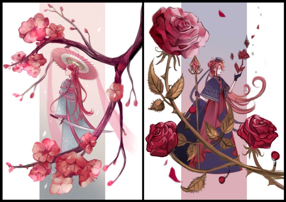 Fullbody artwork of my original characters: Xuemei and Beryl.