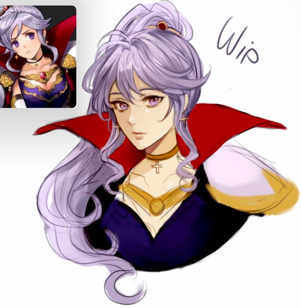 Work in progress of my artwork of Ishtar from Fire Emblem.