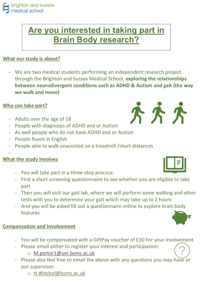 New study- Brighton and Sussex Medical School - are you interested in taking part in brain body research? 