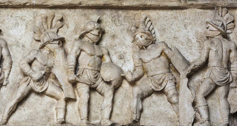 Marble carving of gladiators.