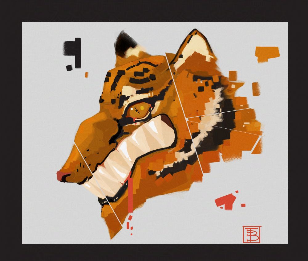 A blocky painting of a Tiger
