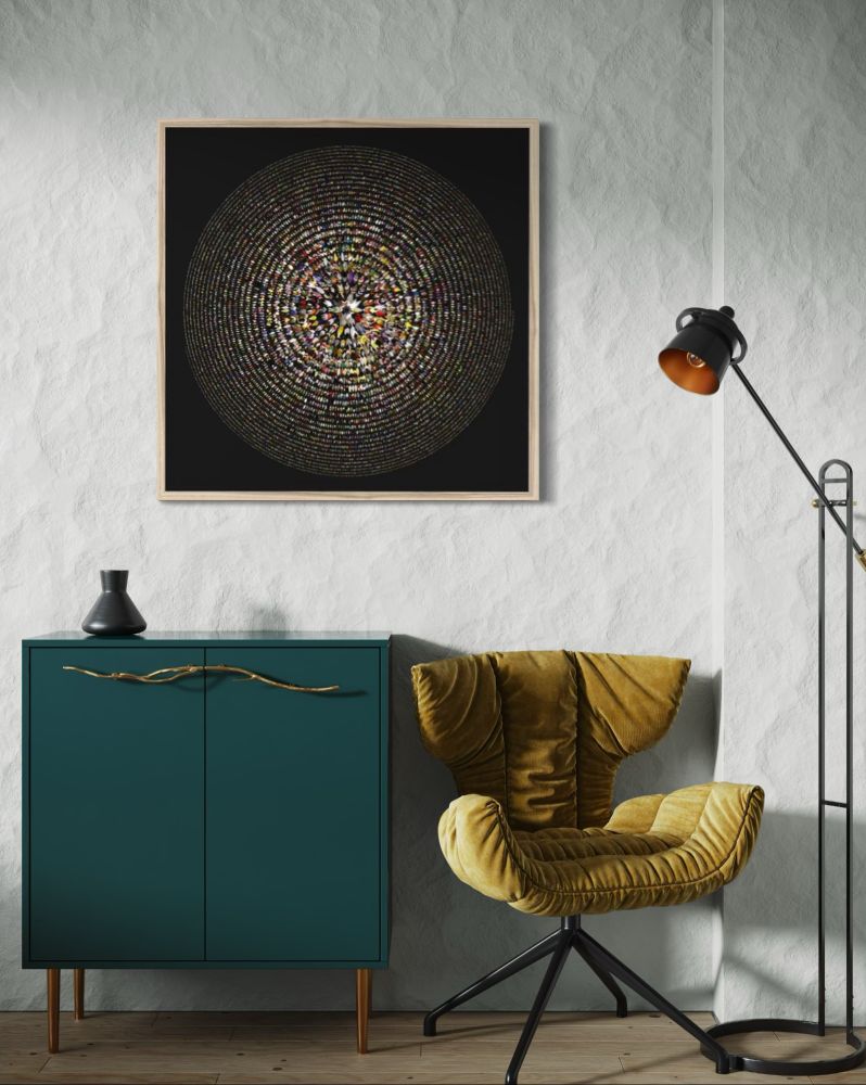 Mandala shaped visualization of bird as feathers