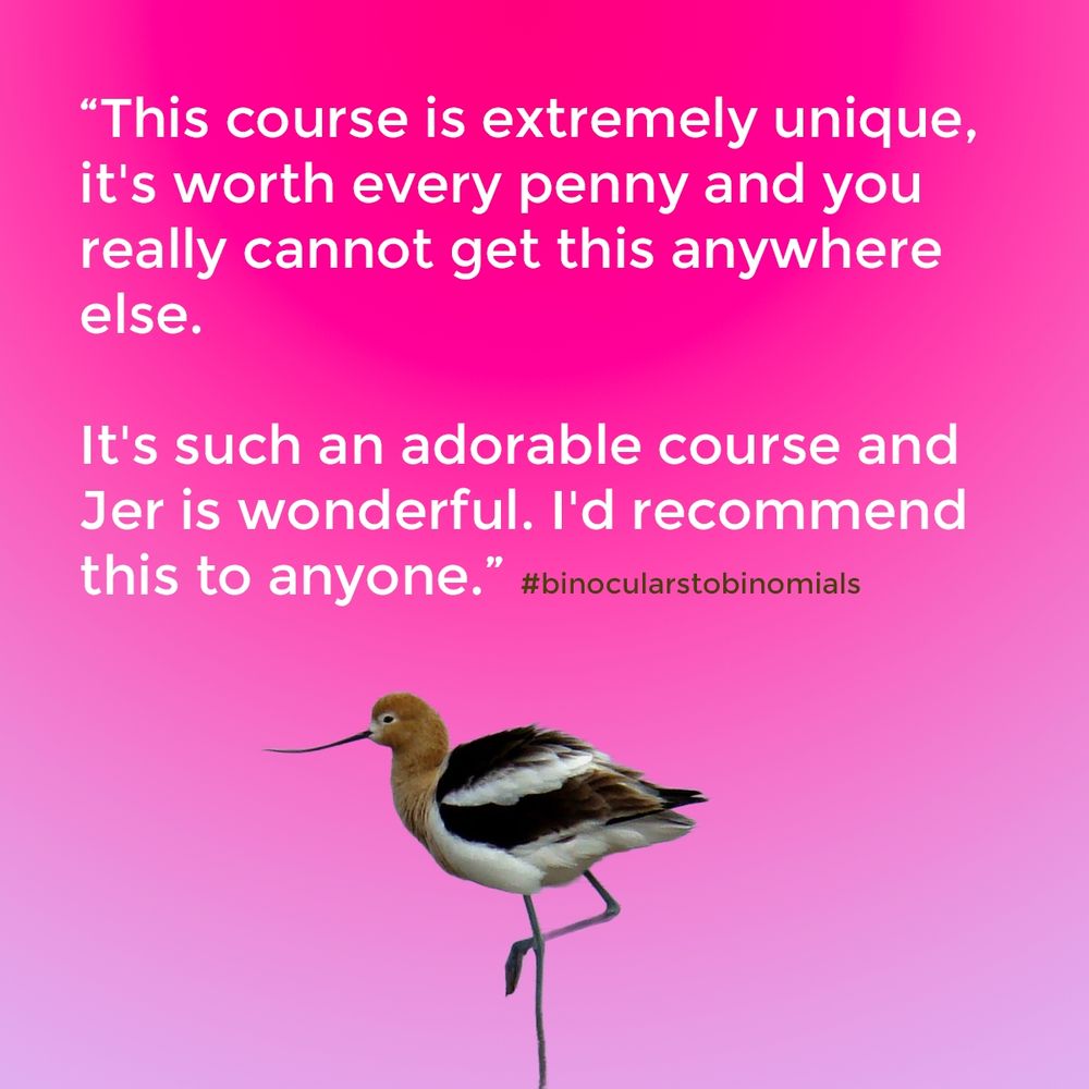 This course is extremely unique, it's worth every penny and you really cannot get this anywhere else.
It's such an adorable course and Jer is wonderful. I'd recommend this to anyone."
#binocularstobinomials