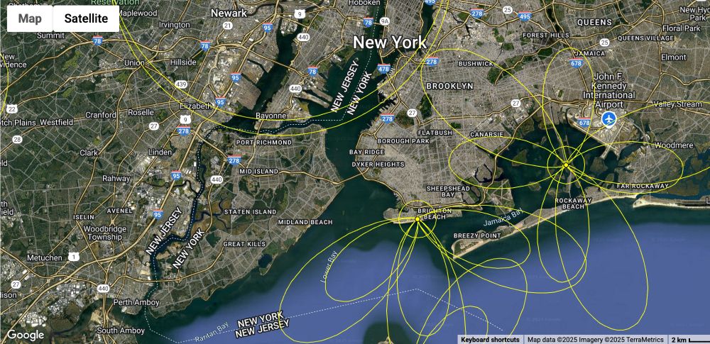 Map showing coverage of Motus nodes near Brooklyn