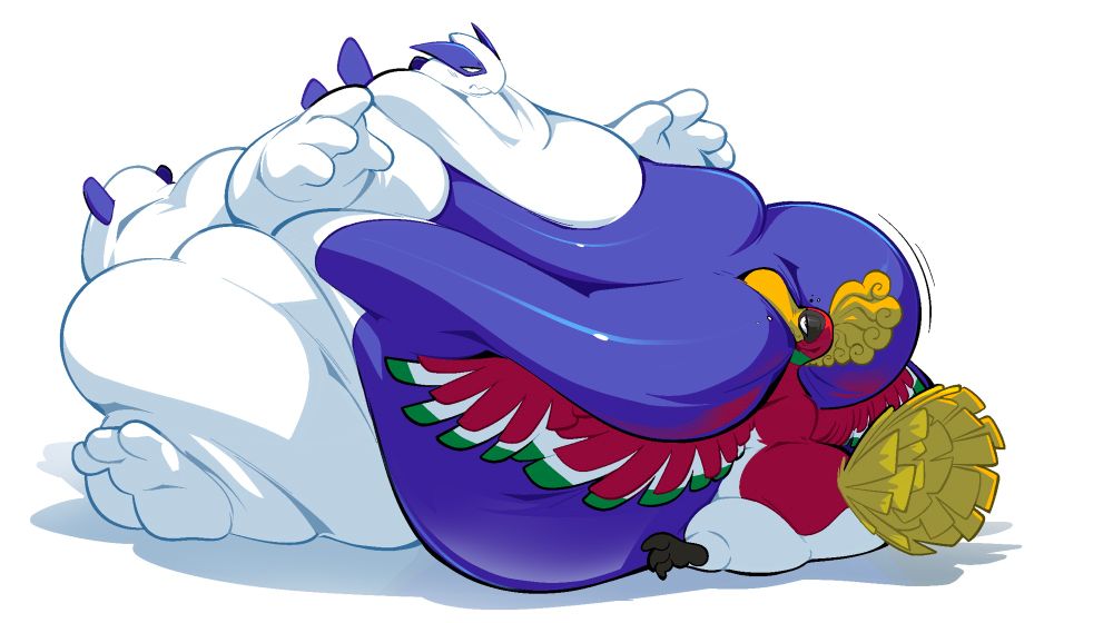 Fatfur lugia having his tummy cradled by ho-oh (who is obviously his bf)