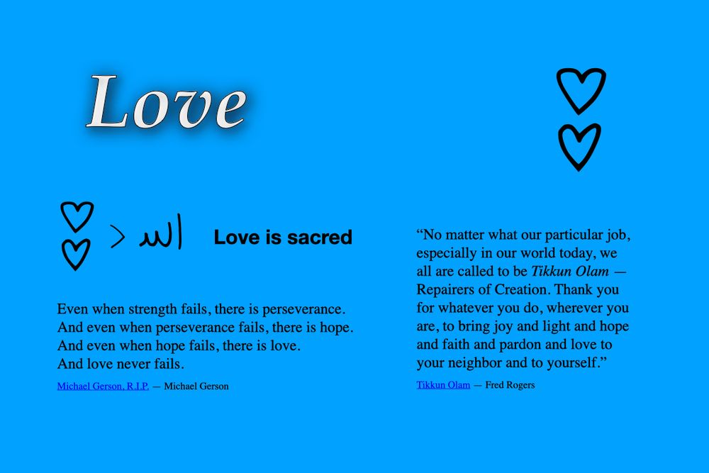 LOVE: quotes from Michael Gerson & Fred Rogers -- in Toki Pona, "Love is sacred"